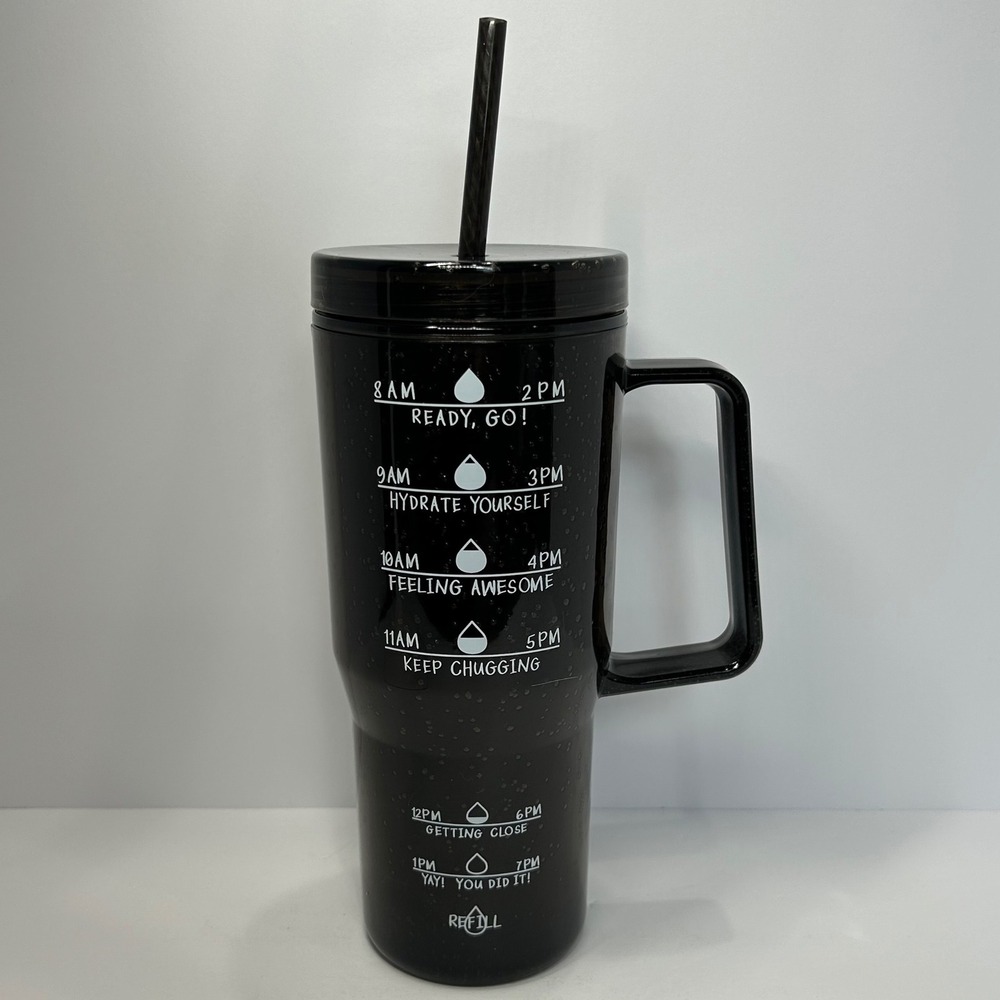 Mainstays 30oz Tumbler Bubble Black Hydration Tracker Mug with Handle